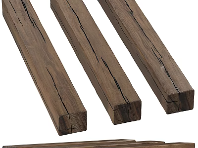 Three Brown Rustic Wooden Pillars With Natural Wood Grain And Cracks 3d model
