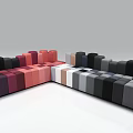 Irregular Shape Sofa With Colorful Block Patchwork Design And Mixed Tones 3d model