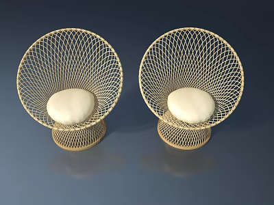 Stylish Rattan Pet Cabinet With Circular Frame And White Cushion For Pet Rest 3d model