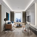 Modern Minimalist Living And Dining Area With Floor To Ceiling Window And City View