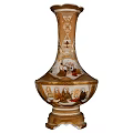 Traditional Golden Vase With Elaborate Hand Painted Patterns And Ornate Base