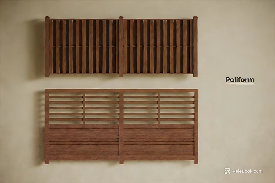 Wooden Railings With Vertical Slats And Horizontal Bar Designs For Home Interior 3d model 