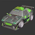 Green Sporty Modified Car With Neon Accents Spoiler And White Wheels