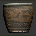 Traditional Brown Clay Pot With Green Inner Wall Dragon And Wave Patterns For Home Decor
