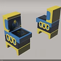 Vibrant Leisure Chair with Yellow Blue Modular Design Geometric Shape Circular Cutouts and Sunburst Pattern