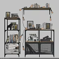 Industrial Metal Shelving Unit With Open Shelves Books Photo Frames And Bulb Lights Decoration