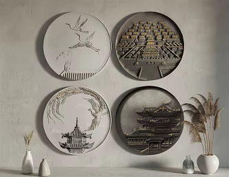 New Chinese Round Frame Painting Decorative Painting 3d model
