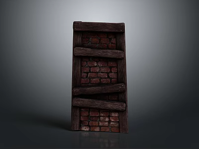 Rustic Rural Landscape Featuring Red Brick And Wooden Vertical Ladder Structure 3d model
