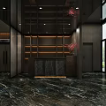 Modern Hotel Lobby Interior Design With Marble Floor Green Plant And Wall Decor