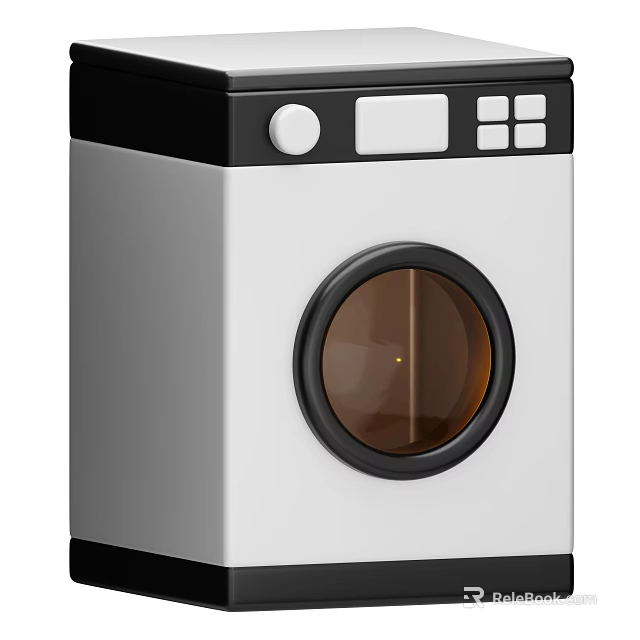 Modern Black And White Washing Machine With Round Transparent Door And Control Panel 3d model