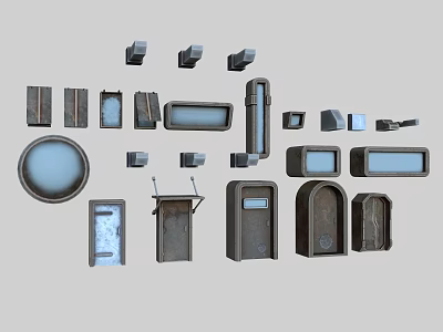 Retro Scene Components Including Doors Windows Cabinets Panels With Various Shapes 3d model