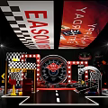 Racing Themed Stage With Checkered Pattern Speedometer Centerpiece Red Black Lighting And Track Elements 3d model