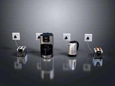 Modern Kitchen Household Items With Coffee Maker Toaster And Electric Kettle 3d model