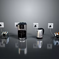 Modern Kitchen Household Items With Coffee Maker Toaster And Electric Kettle