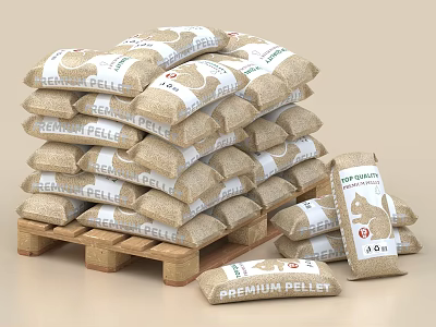 Stacked Pet Bedding Pellets On Pallet And Packages 3d model