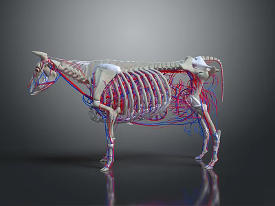 3D Bovine Anatomical Model for Veterinary Medical Device Displaying Skeletal and Vascular Systems 3d model