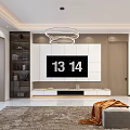 Modern Living and Dining Room Interior Design With TV Wall Chandelier and Area Rug