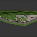 Detailed Terrain 3D Model Featuring Green Vegetation Winding Road and Building Structure 3d model