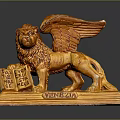 Winged Lion Statue With Stone Tablets And Venezia Inscription On Base
