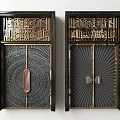 Ornate Double Doors With Metal Frame Geometric Patterns And Brass Handles 3d model