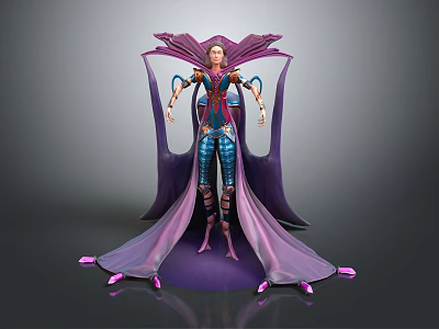 Game Movie Character In Blue Purple Outfit With Purple Cape Ornate Metallic Design Standing Pose 3d model