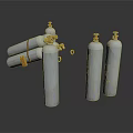 Silver Industrial Gas Cylinders With Valves Standing And Stacked Equipment