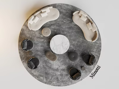 Modern Sofa and Coffee Table Set With Round Marble Top and Multicolored Cushions 3d model