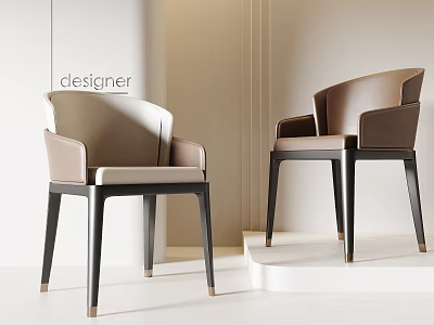 Modern Luxury Accent Chair With Beige Brown Leather Upholstery And Black Legs 3d model