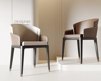Modern Luxury Accent Chair With Beige Brown Leather Upholstery And Black Legs 3d model