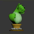 Cartoon Green Lettuce Character With Curved Arms Angry Face Yellow Pot And White Stones