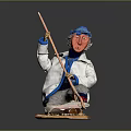 Handmade Fish Sculpture Featuring Fisherman Holding Fishing Rod On Detailed Wooden Base
