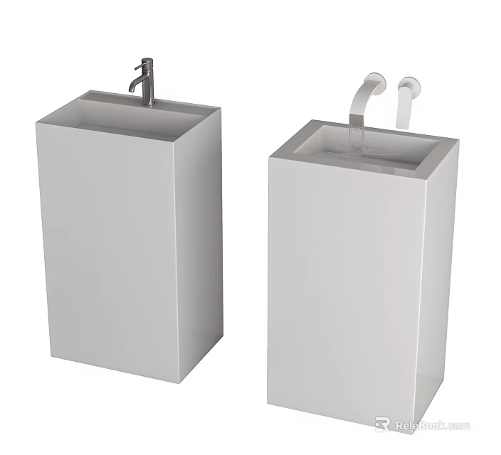 Two Modern White Pedestal Washbasins With Sleek Faucets And Minimalist Design 3d model 