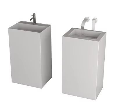 Two Modern White Pedestal Washbasins With Sleek Faucets And Minimalist Design 3d model