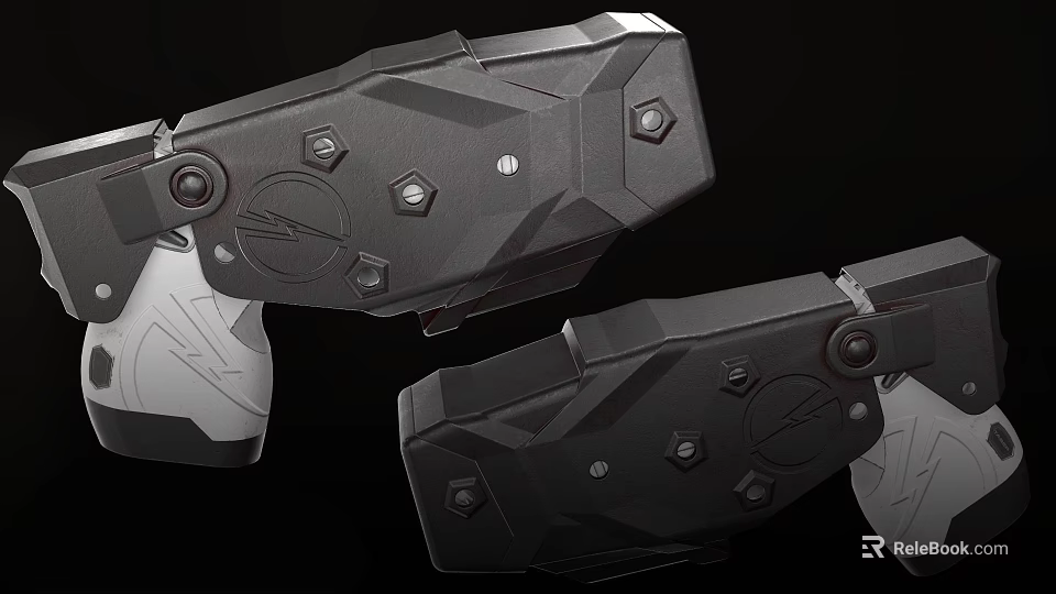 Black Mechanical Weapon Design With Hex Bolts And Geometric Metal Components 3d model 