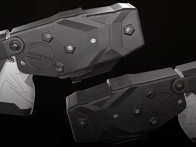 Black Mechanical Weapon Design With Hex Bolts And Geometric Metal Components 3d model