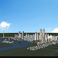 Aerial View Urban Planning With River Skyscrapers Green Spaces And Bridges