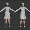 Women in White Lab Coats Standing Back to Back with Caps Masks and Arms Outstretched