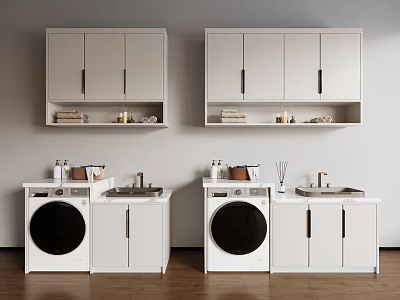 Modern White Bathroom Cabinet With Double Sinks And Upper Storage Cabinets 3d model