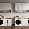 Modern White Bathroom Cabinet With Double Sinks And Upper Storage Cabinets 3d model