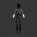 Humanoid Robot Character In Black Silver With Yellow Accents And Full Body Standing Design