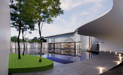 Landscape of modern sales office building demonstration area 3d model