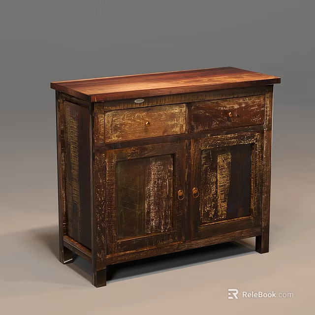Rustic Vintage Wooden Sideboard With Drawer Two Doors And Storage Cabinet Design 3d model 