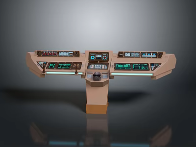 Modern Tech Control Console With Multiple Screens Control Buttons And Green Displays 3d model