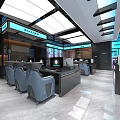 Modern Internet Cafe Interior Design With Comfortable Gaming Chairs High Performance Computers And Stylish Lighting 3d model