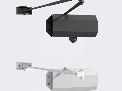 Black and White Door Closers with Metal Arms and Mounting Hardware 3d model