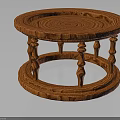 Round Wooden Furniture Table with Intricate Carved Design and Decorative Pillar Supports
