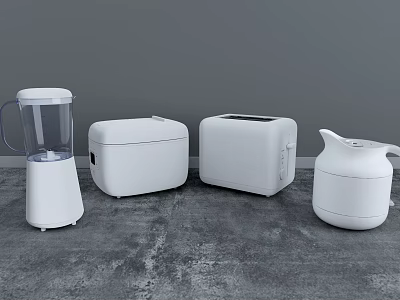 Modern White Kitchen Appliances Including Blender Toaster Bread Maker And Kettle 3d model