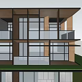 Modern Multi Storey Building Design With Glass Curtain Wall Wooden Structure And Greenery