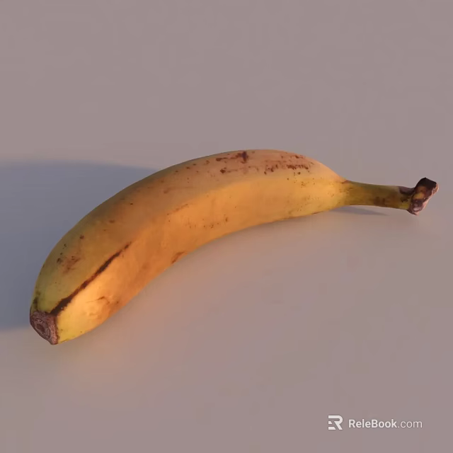 Single Ripe Banana With Yellow Skin And Brown Spots On Light Background 3d model 