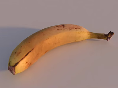 Single Ripe Banana With Yellow Skin And Brown Spots On Light Background 3d model